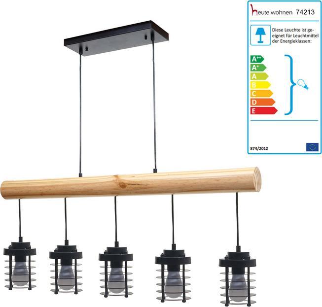 Immagine prodotto Swisshandel24 Lampada a sospensione, legno massiccio industriale vintage in metallo nero - 5 paralumi a gabbia (E27)