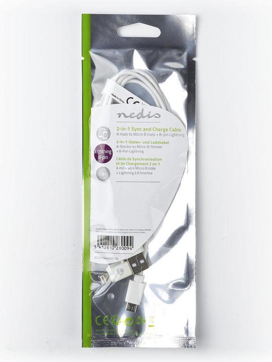 Image du produit Nedis Câble de charge et de synchronisation USB 2 en 1 USB A mâle (1 m, USB 2.0)