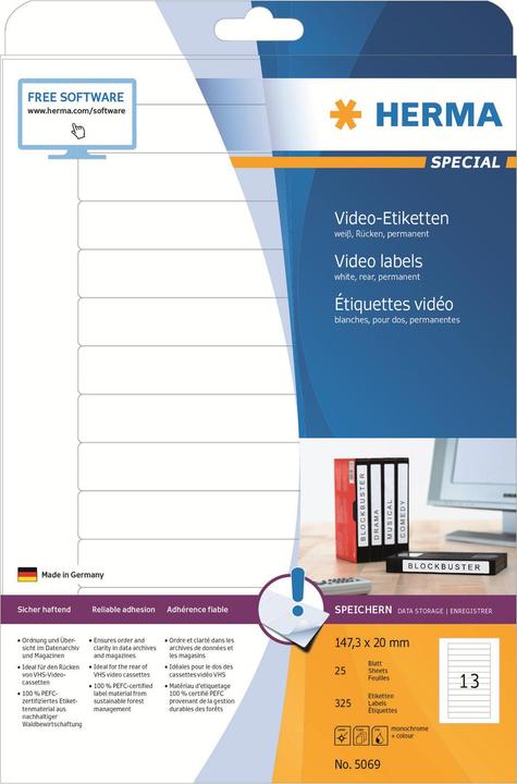 Produktbild HERMA Video Etiketten A4