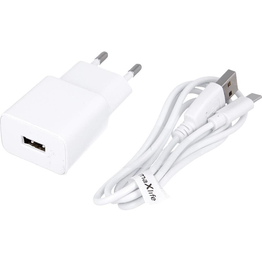 Thumbnail - Maxlife MXTC-01 Ladegerät 1x USB 2.1A weiss + USB-C Kabel, USB Ladegerät, Weiss