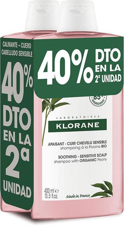 Produktbild Klorane LA PEONÍA BIO Calm Soothing Shampoo Duo 2 x 400 ml (800 ml, Flüssiges Shampoo)