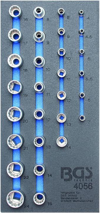 Actual product image BGS Tool Tray 1/3: Sockets 12-point 6.3 mm (1/4") / 12.5 mm (1/2") 29 pcs.