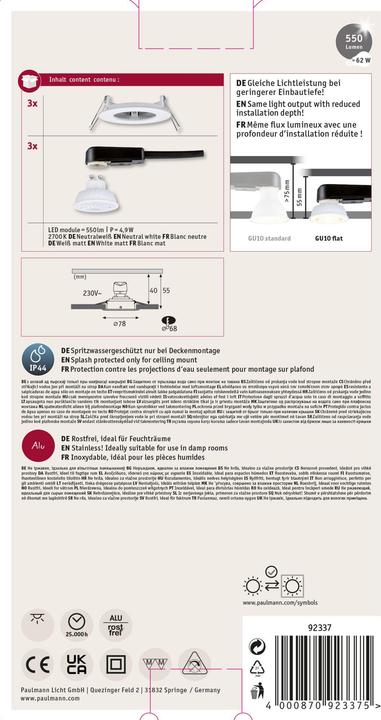 Produktbild Paulmann 92337 Nova LED-Einbauleuchte GU10 4.9 W Weiss (matt) (550 lm, GU10)