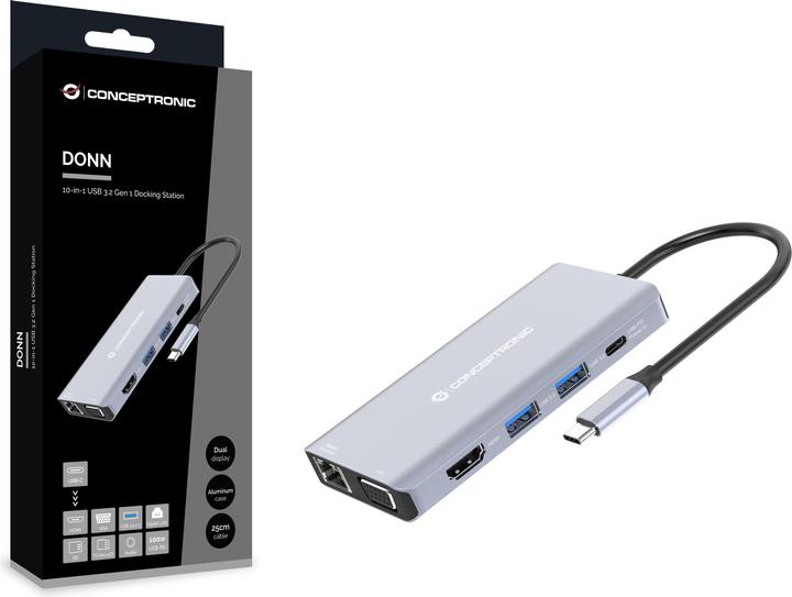 Produktbild Conceptronic Dock USB-C->HDMI,USB3.0,100WPD 0.25m (USB-C, 10 Ports)
