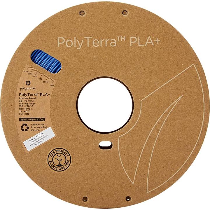 Actual product image Polymaker Polyterra Pla Plus Cardboard Coil, Blue, 1 kg, 1.75mm (PLA+, 1.75 mm, 1000 g, Blue)