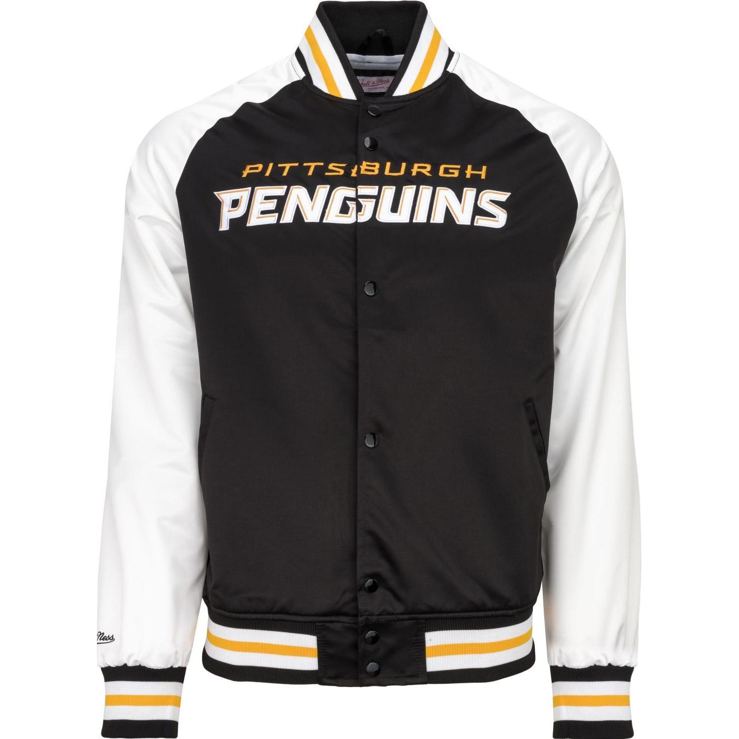 Mitchell & Ness, Herren, Jacke, M&N Primetime LW Satin Jacke - Pittsburgh Penguins - XL (XL), Schwarz, XL