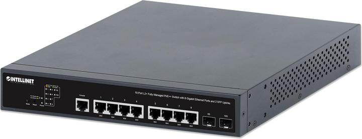 Actual product image Intellinet 10-port L2+ Fully Managed PoE++ switch with 8 Gigabit ports and 2 SFP uplinks 242 W PoE-Le (10 ports)