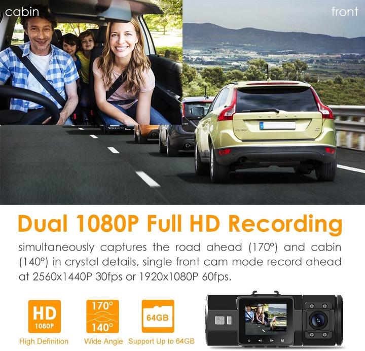Produktbild Vantrue N2 Pro Dual (Eingebautes Mikrofon, Nachtsicht, Eingebautes Display, WLAN, Bluetooth, GPS-Empfänger, Full HD)