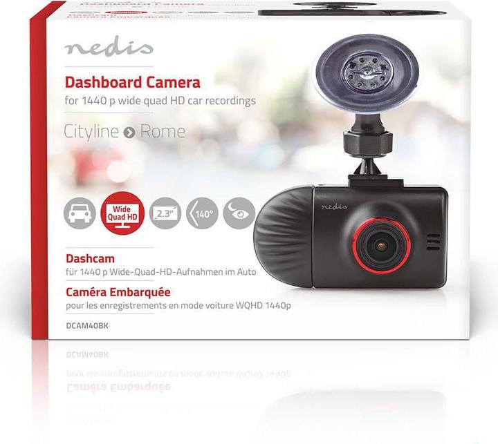 Produktbild Nedis Cityline Rome, Dual Dashcam 1440p, 2.3" (Eingebaute Anzeige, Eingebautes Display, Bluetooth, Nachtsicht, GPS-Empfänger, Beschleunigungssensor, Eingebautes Mikrofon, HD)
