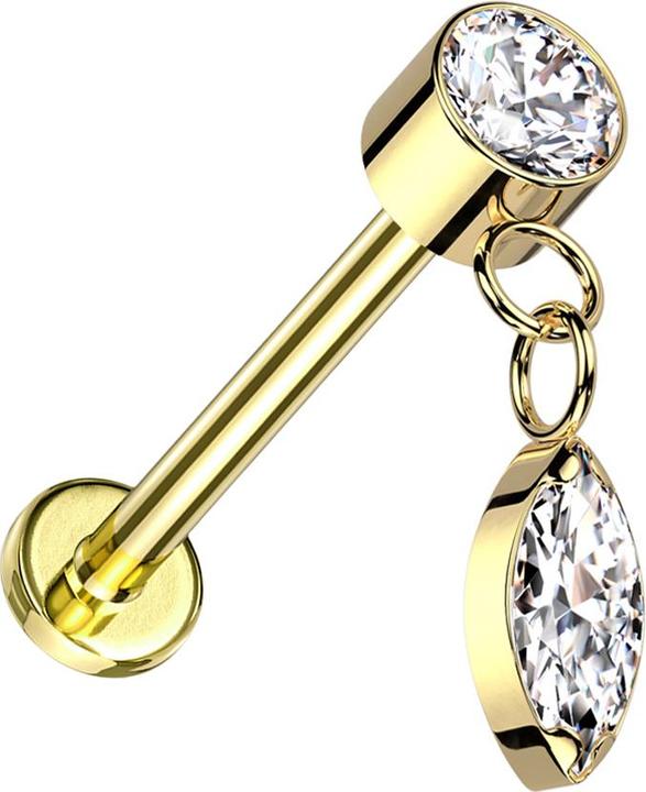 Immagine prodotto Star Piercing Micro Labret senza fili Cilindro placcato oro Ciondolo ovale con cristallo argento (Titanio, senza ottone)