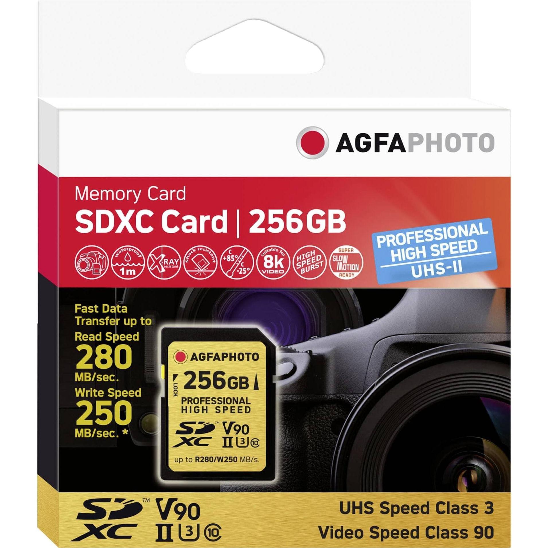 AGFAPHOTO Sdxc Uhs Ii (256 GB, SDXC, U3, UHS-II), Speicherkarte, Gold