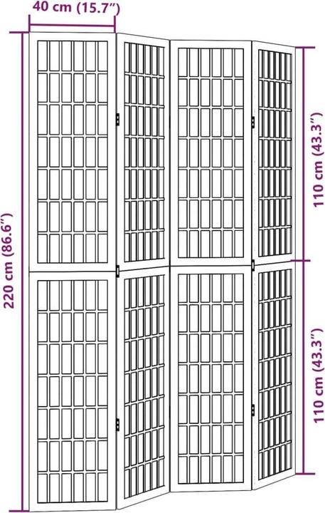 Valeurs nutritives et ingrédients vidaXL Séparation de pièce Paravent Paroi espagnole 4 pcs. blanc bois massif