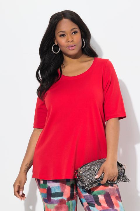 Immagine prodotto Ulla Popken T-shirt dal taglio svasato in cotone Pima con scollo a girocollo e maniche a 3/4 (50, 52)