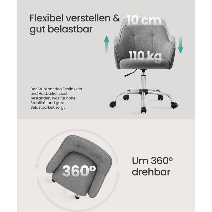 Produktbild Songmics Bürostuhl, OBG019G01V1 Stoff grau, Gestell silber (45 - 55 cm)