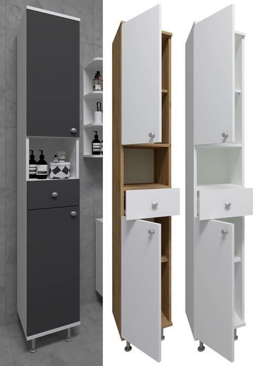 Actual product image VCM Wooden Bathroom Furniture Tall Cabinet Bathroom Cabinet Bathroom Drawer Shelf Nilosi (30 x 31 x 185 cm)