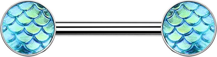 Produktbild Star Piercing Barbell silber mit Fischschuppen grün (Chirurgenstahl 316L, ohne Messing)