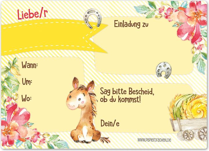 Produktbild Papierdrachen 12 Einladungskarten zum Geburtstag – Pferde (12 Stk.)
