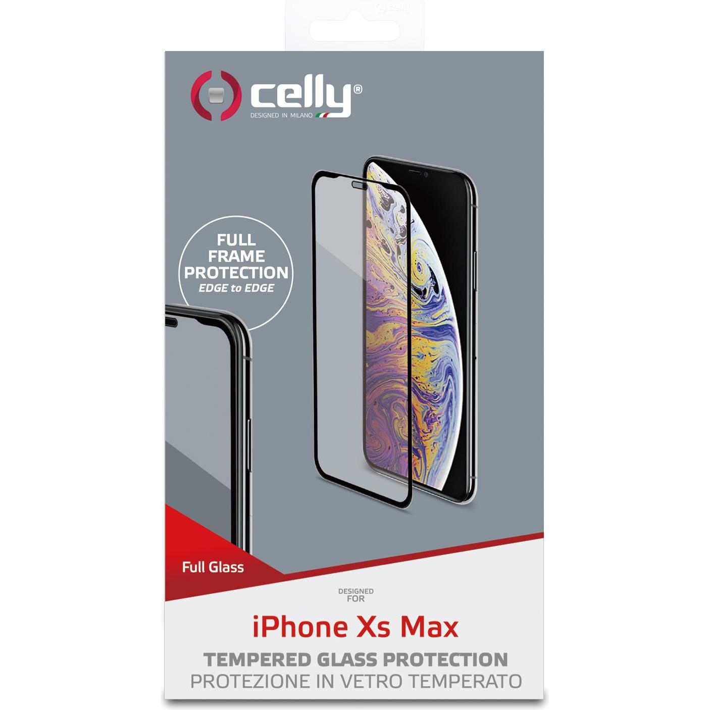 Celly Vollglas Apple Transparente Displayschutzfolie 1 Stück (1 Stk., Apple iPhone XS Max), Smartphone Schutzfolie, Transparent