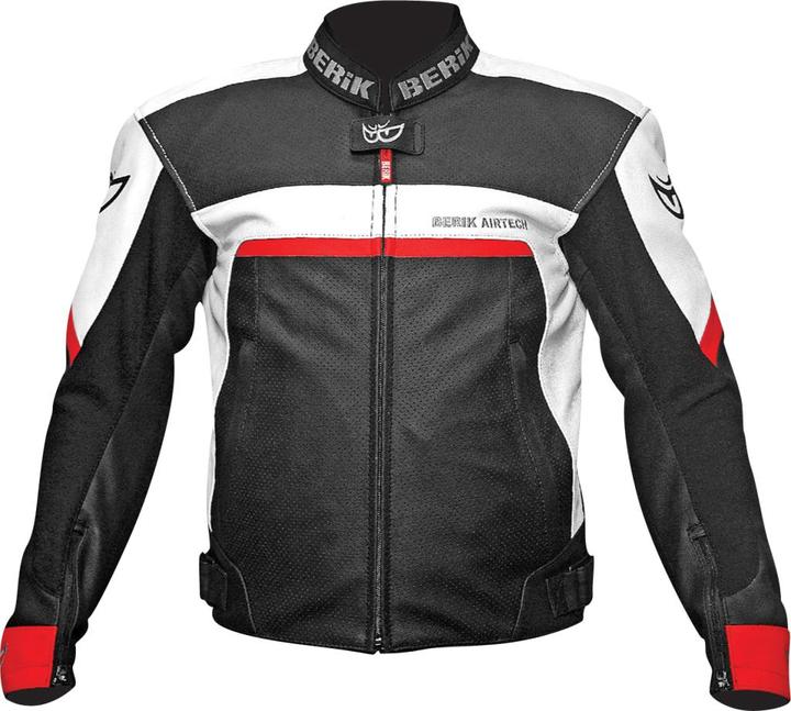 Berik LJ-9062-BK Lederjacke schwarz-rot-weiss 48 (Herren, 48)