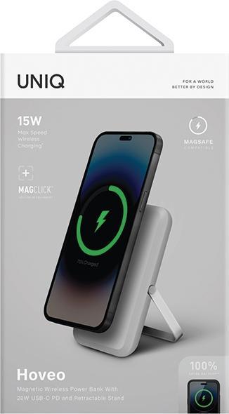 Produktbild Uniq Powerbank Hoveo 5000mAh USB-C 20W PD Fast charge Wireless Magnetic jasnoszary/chalk grey (5000 mAh, 20 W)