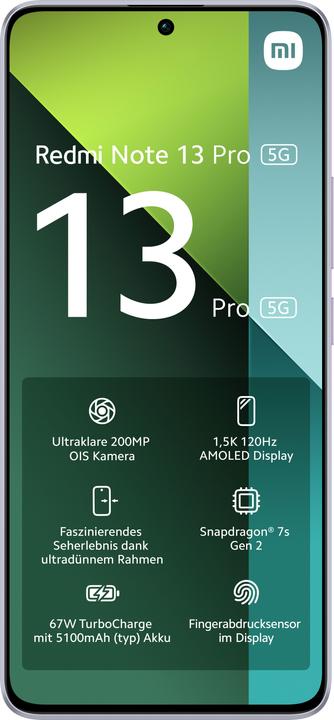 Produktbild Xiaomi Redmi Note 13 Pro 5G (256 GB, Aurora Purple, 6.67", Dual SIM, 200 Mpx, 5G)