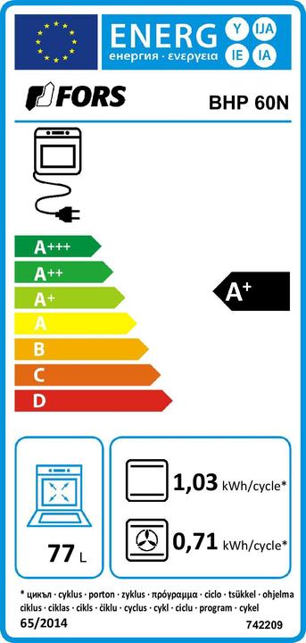 Label énergétique Fors Four Pyrolyse EURO, noir BHP 60N Noir Inox