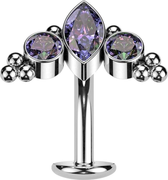 Actual product image Hollywood Body Jewelry Threadless Labret-Stab Banane silber Ovaler Kristall dunkel multicolor und zwei Kristalle dunkel mul (without brass, Titanium)