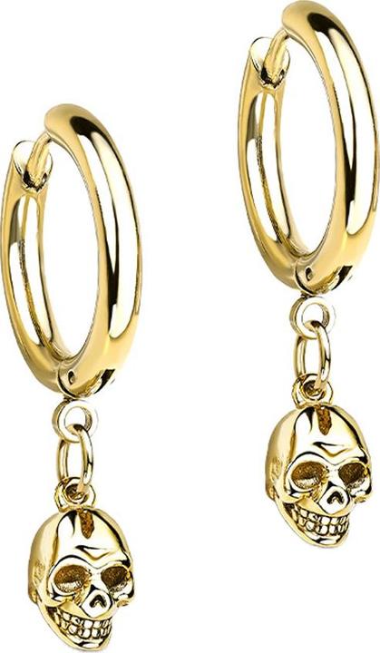 Image du produit Star Piercing Boucles d'oreilles plaqué or pendentif tête de mort (sans laiton, Acier chirurgical 316L)
