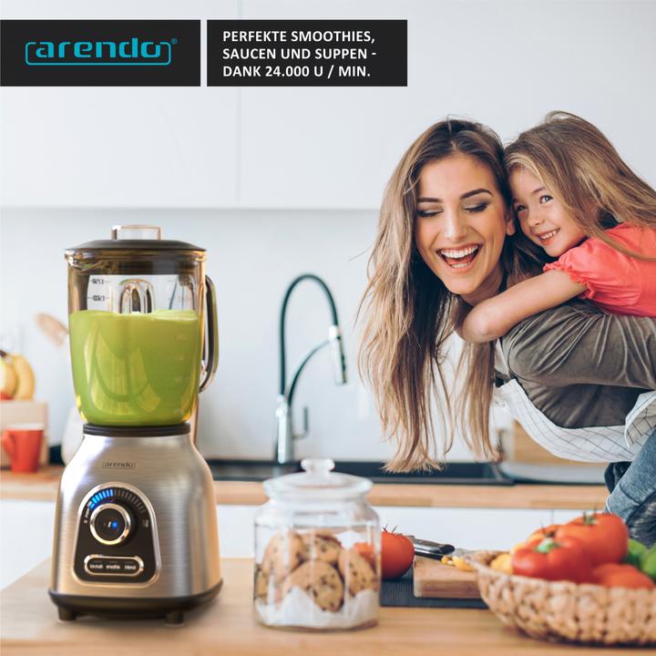 Produktbild Arendo Edelstahl Standmixer 1400 W, Power Mixer, 1,75l Glasbehälter, Blender, Hochleistungsmixer, silber (1400 W)