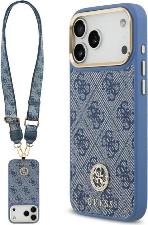 Produktbild Guess 4G Strass Logo & Big Strap Metal Buttons MagSafe case for iPhone 17 Pro Max blue (Apple iPhone 17 Pro Max)