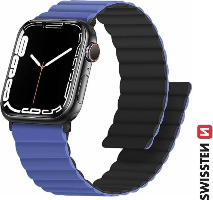 Actual product image Swissten Silicone Band for Apple Watch - Magnetic 42/44/45/49 mm Blue/Black (Silicone)