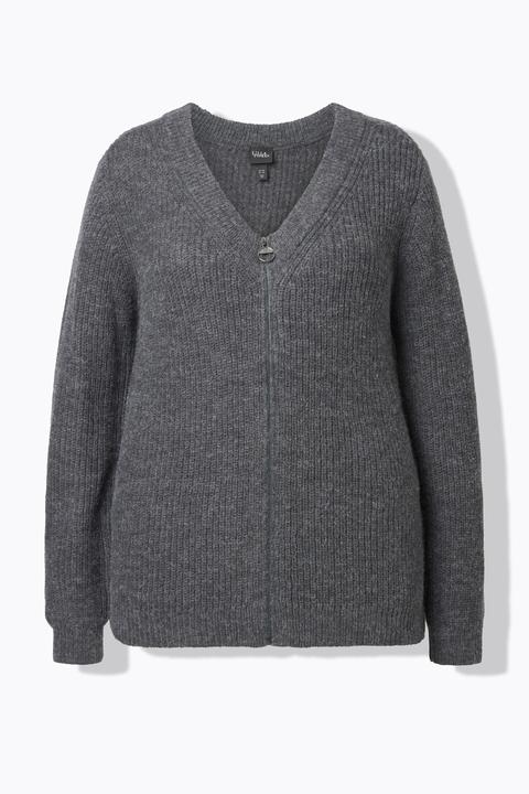 Produktbild Ulla Popken Strickjacke, Patentstrick, V-Ausschnitt, Langarm, Wollanteil (46, 48)