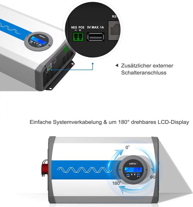 Immagine prodotto Epever IP1000-12-Plus reiner Sinus Wechselrichter mit LCD-Display