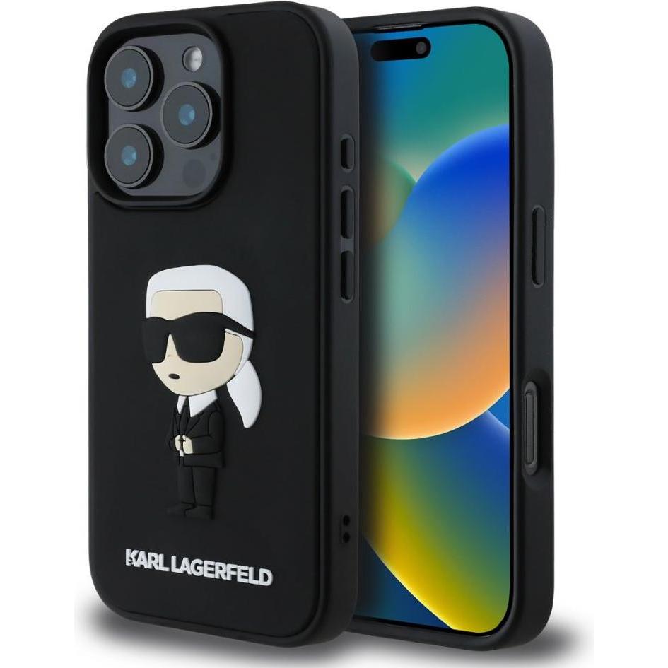 Karl Lagerfeld 3D Rubber Ikonik Case for iPhone 16 Pro Black (Apple iPhone 16 Pro), Smartphone Hülle, Schwarz