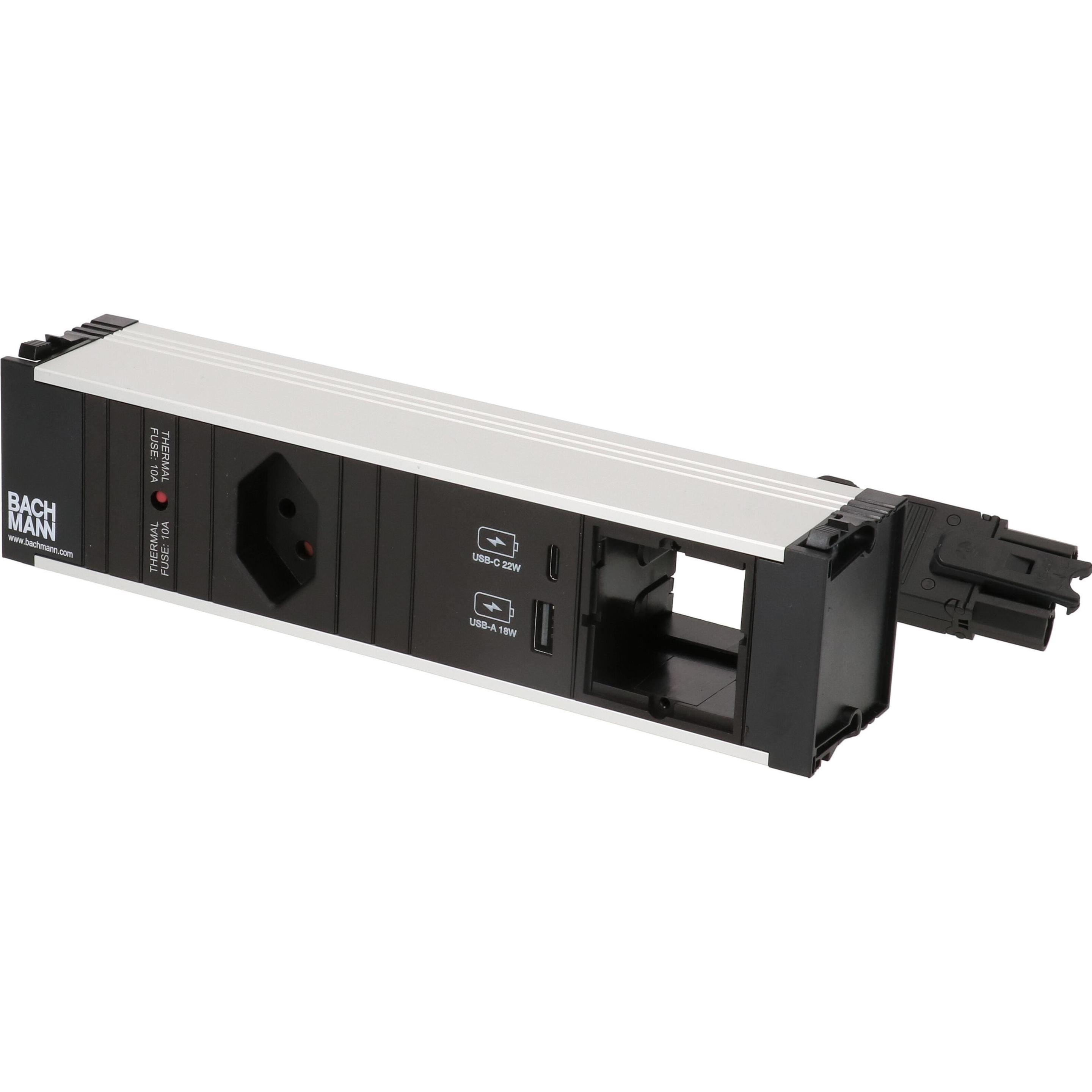 Bachmann, Steckdosenleiste, Einbausteckerleiste CONI, 1x T13, 1x USB A/C, 1x Custom leer (1 x, Typ 13, USB-A, USB-C, 0.2...