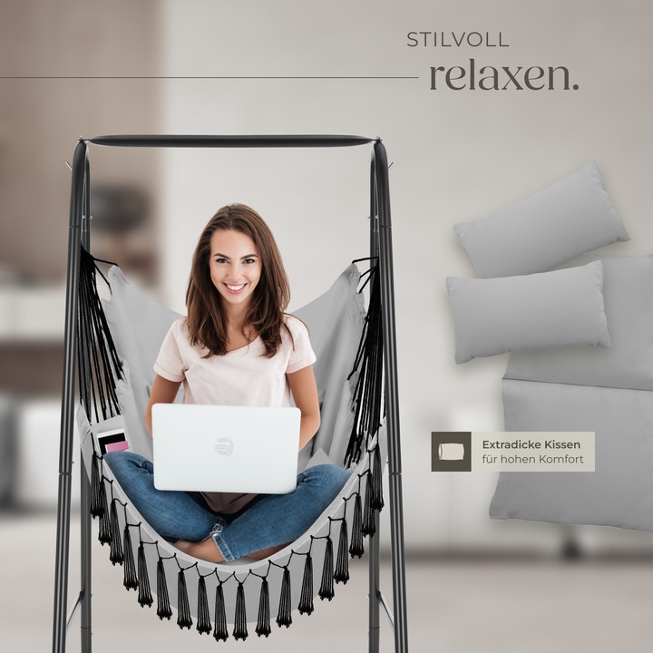 Produktbild tectake Hängesessel Alison, Boho-Style, Belastbarkeit 160kg (160 kg)