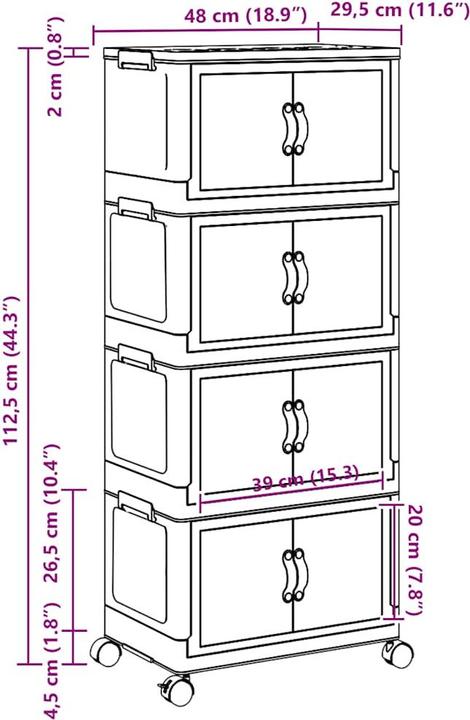 Actual product image vidaXL Storage box with wheels Stackable 4-tier 28 L (28 l)