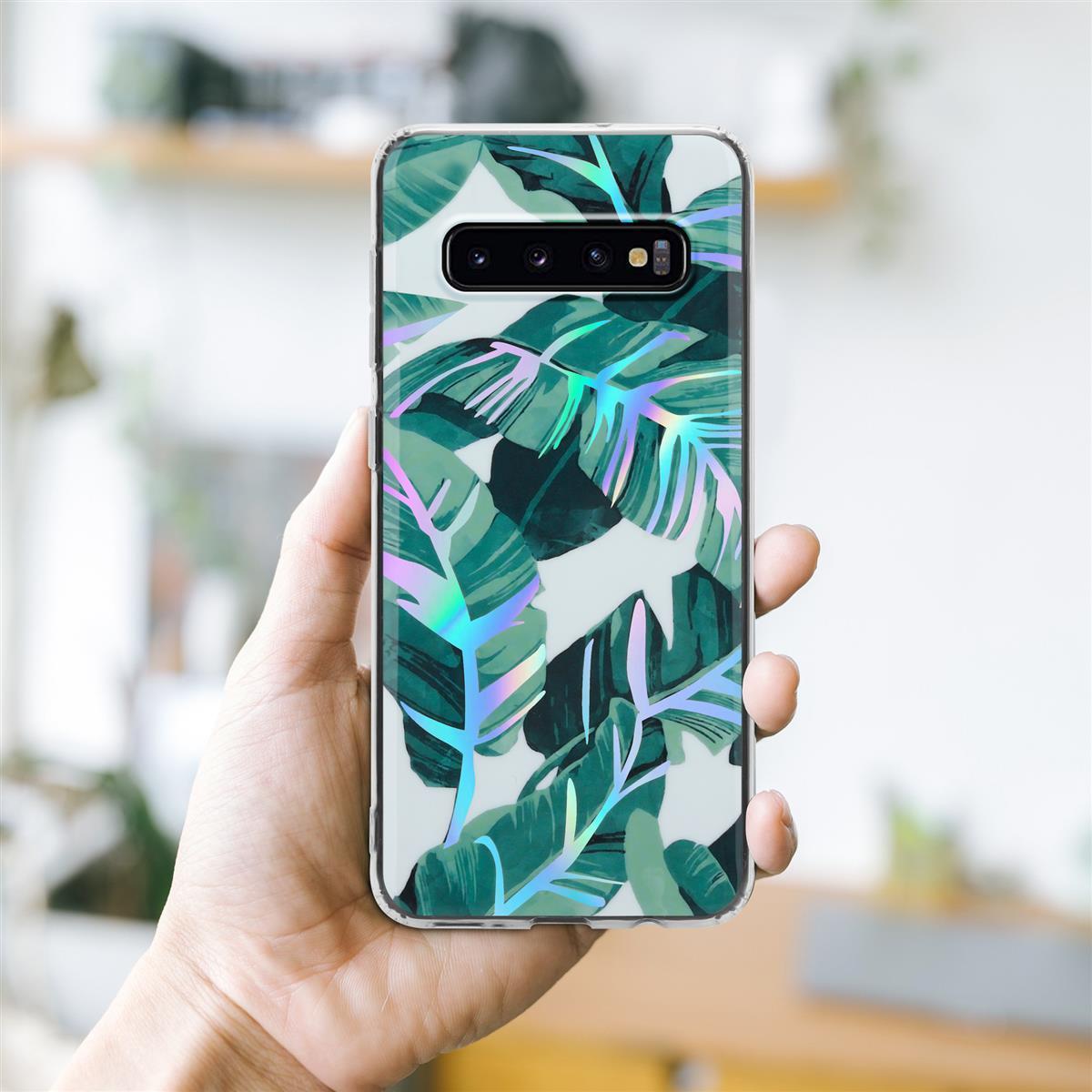 Thumbnail - Cadorabo IMD TPU Bunte Blumen & Blätter Cover (Samsung Galaxy S10), Smartphone Hülle, Weiss