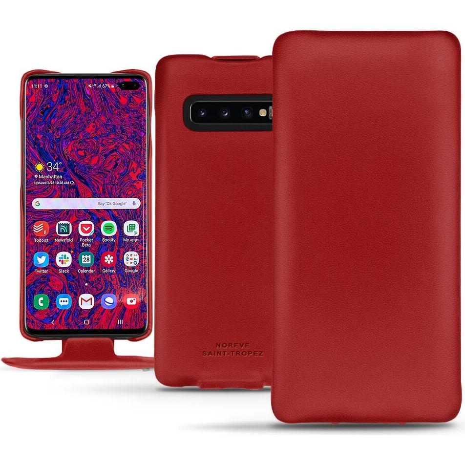 Noreve Lederschutzhülle vertikal (Samsung Galaxy S10+), Smartphone Hülle, Rot