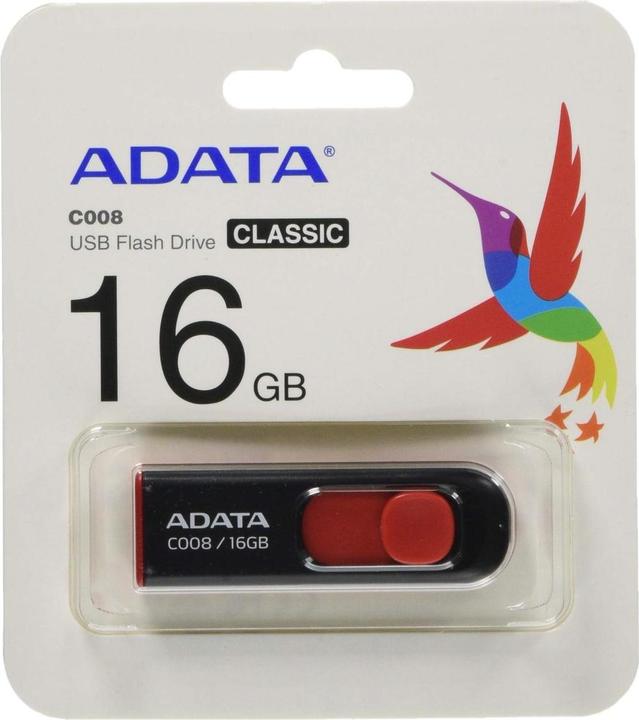 Image du produit Adata Clé USB 2.0 C008 Noir/Rouge 16Go (16 Go, USB-A)