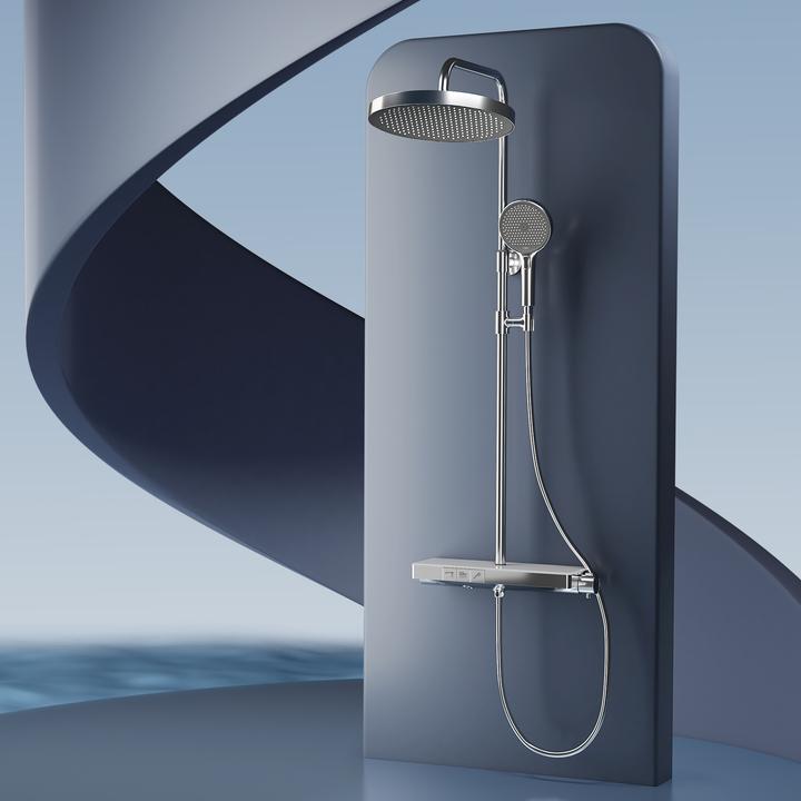 Actual product image Emke Thermostatic Shower System with Overhead Rain Shower, Hand Shower, and Lower Outlet, Chrome