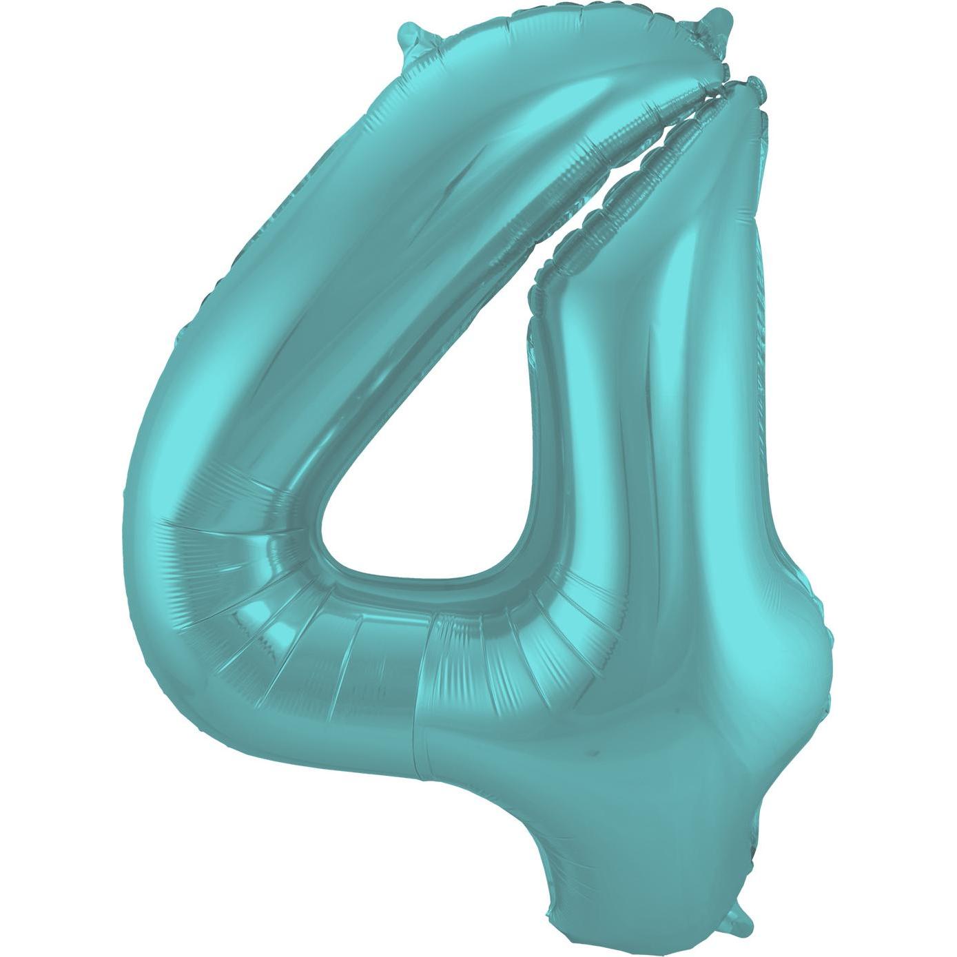 Folat Folienballon Nummer 4 Pastell Aqua Metallic Matt -