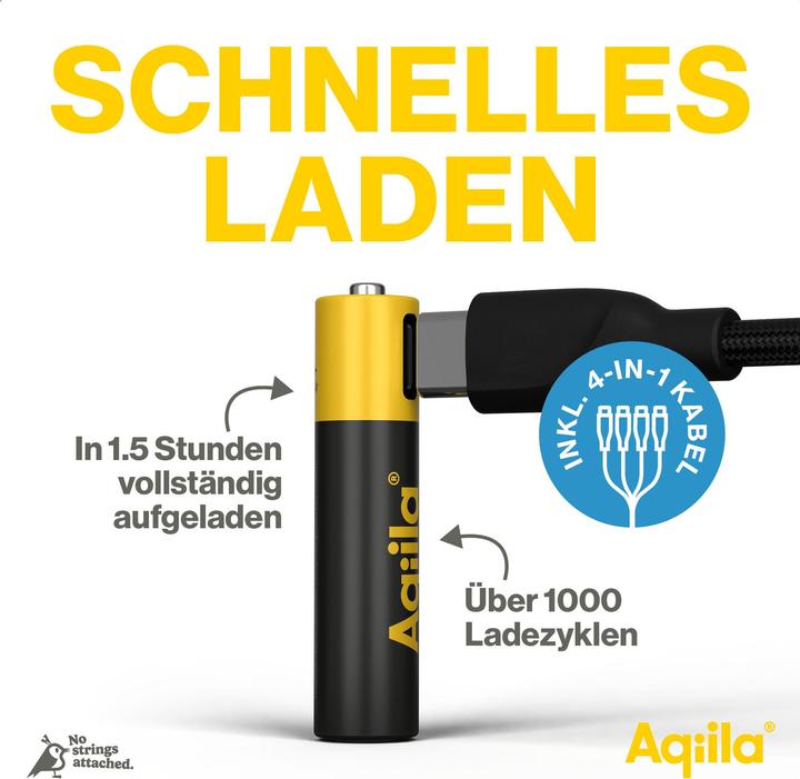 Produktbild Aqiila - USB-C Wiederaufladbare Batterie - AAA - 600 mAh - 4er-Pack (4 Stk., AAA, 600 mAh)