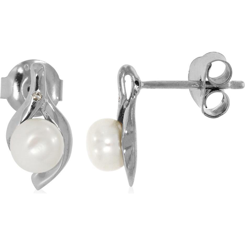 Thumbnail - Xen, Ohrringe, Ohrstecker mit Diamant ca. 0,01 ct. und weisser Süsswasserzuchtperle, (925 Sterling Silber)