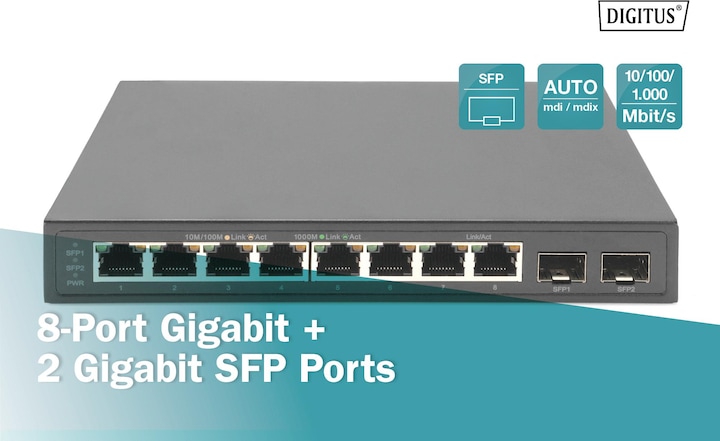 Image du produit Digitus 8 ports Gigabit + 2 ports SFP Gigabit (8 Ports)