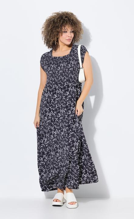 Image du produit Ulla Popken Robe smockée avec motif noeuds, décolleté carré et manches courtes, coupe évasée (60)