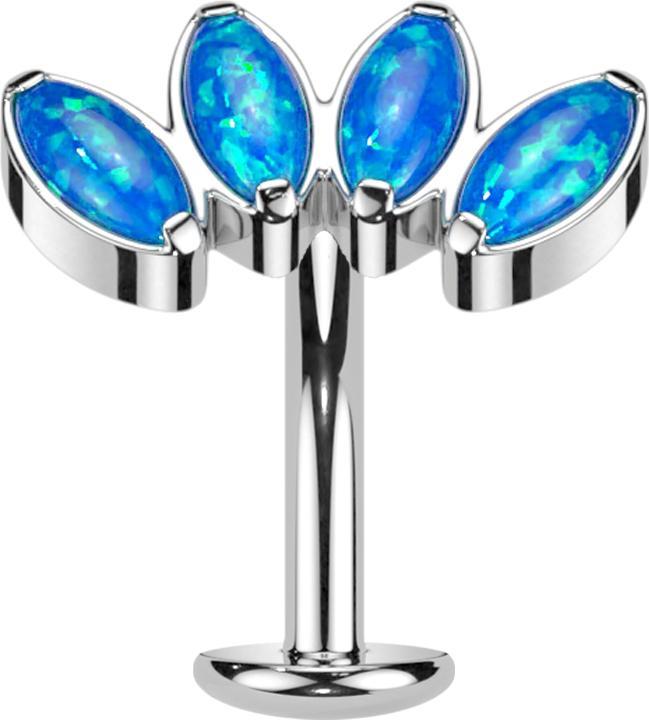 Actual product image Star Piercing Threadless Labret-Stab Banane silber Fächer mit vier Opale blau (without brass, Titanium)