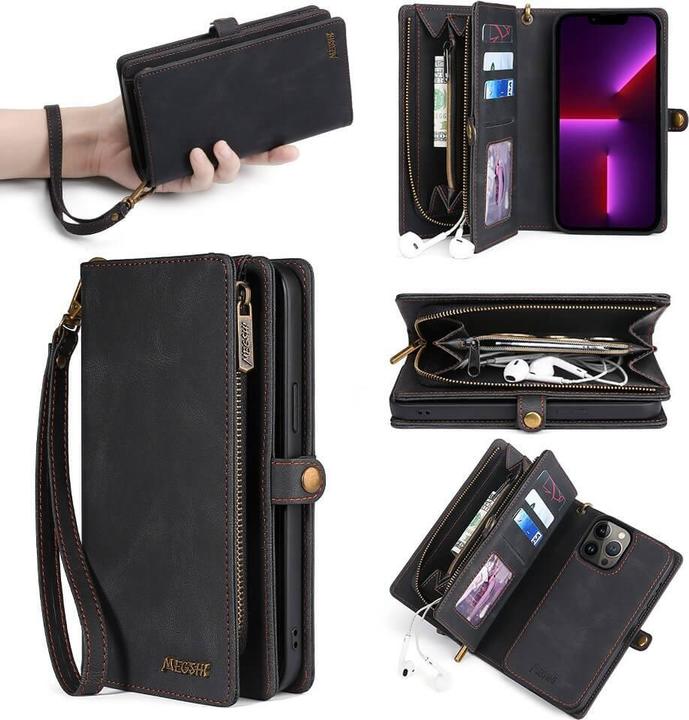 Produktbild Megshi iPhone 15 Pro Max - 2-1 Brieftaschen Hülle schwarz (Apple iPhone 15 Pro Max)