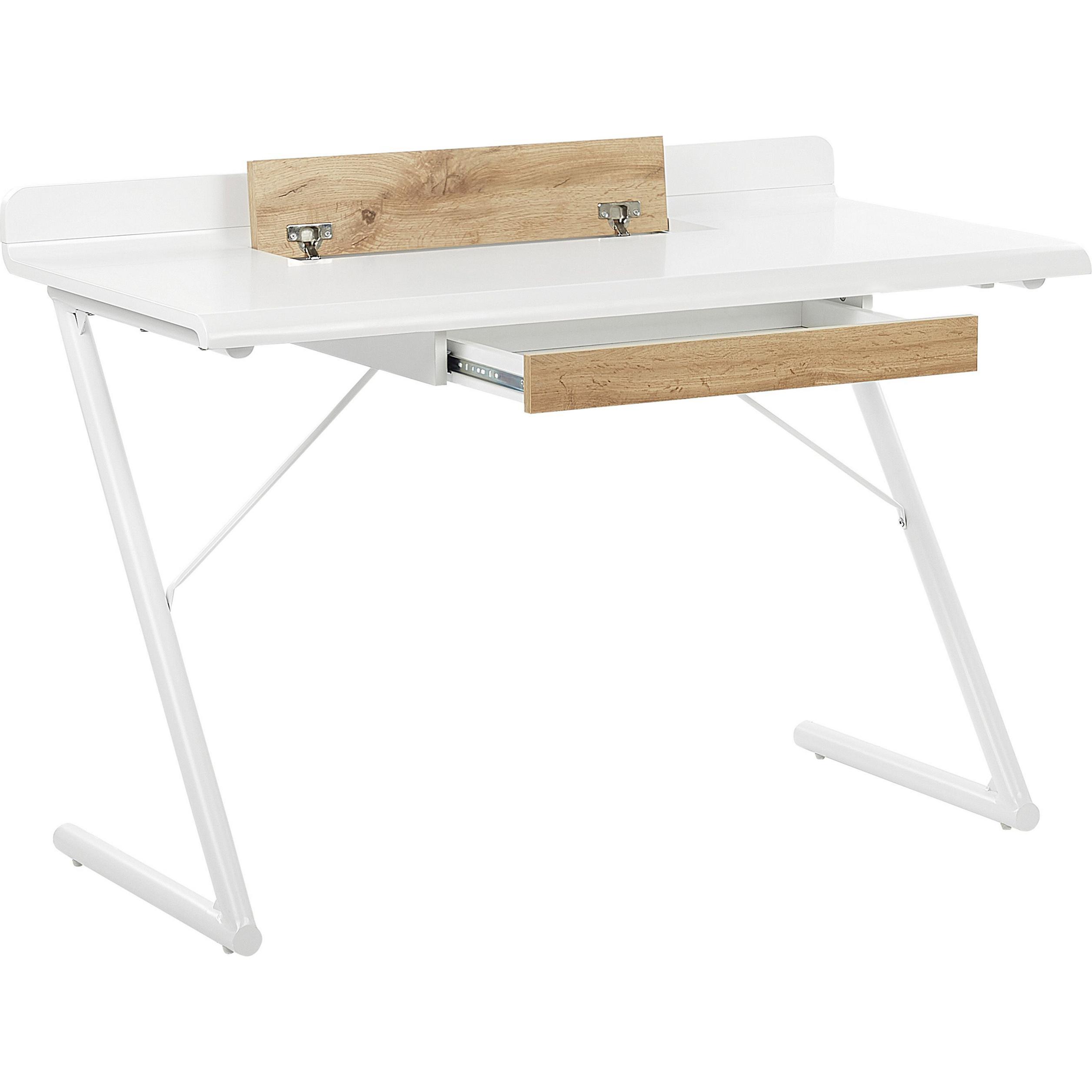 Beliani, Schreibtisch, Schreibtisch weiss / heller Holzfarbton 120 x 60 cm Schublade FOCUS (120 x 60 x 84 cm)