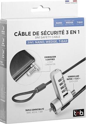 Actual product image T'nB TNB 3in1 code lock cable T-Bar Nano and Wedge compatible